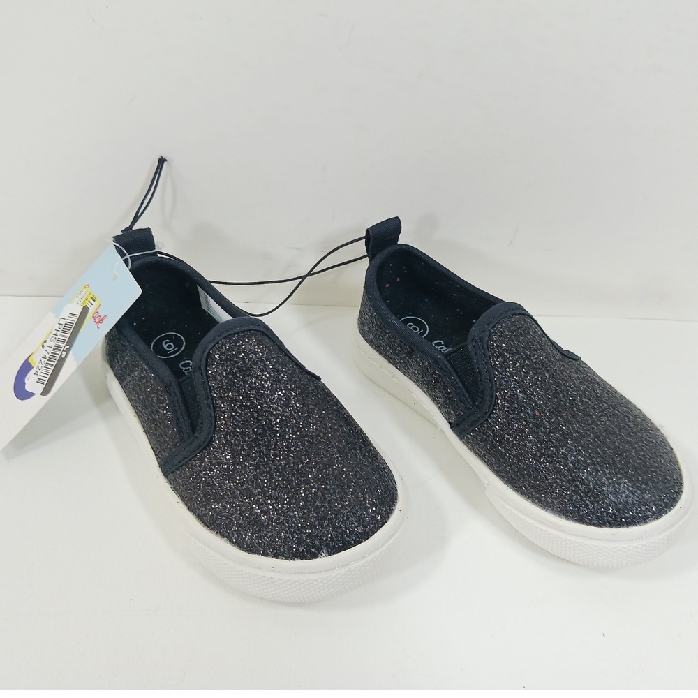 Cat & Jack Toddler Yana Glitter Slip On Sneakers Black Sparkle Size 6 NWT